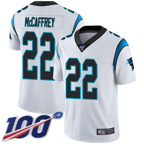 Carolina Panthers Limited White Youth Christian McCaffrey Road Jersey NFL Football #22 100th Season Vapor Untouchable